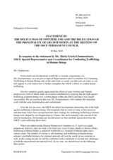 Statement by the Delegation of Switzerland, also on behalf of Liechtenstein, in response to the report by the Special Representative and Co-ordinator for Combating Trafficking in Human Beings, Maria Grazia Giammarinaro