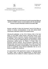 Statement by the Delegation of Romania on the follow-up to the Final Report of the OSCE/ODIHR Limited Election Observation Mission on the Presidential Election in Romania, held on 22 November and 6 December 2009