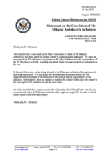 Statement by the Delegation of the United States on cases of Mikalay Autukhovich, Uladzimir Asipenka and Mikhail Kazlov in Belarus