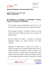 Statement by the Spanish Presidency of the Council of the European Union in response to the report by the OSCE Project Co-ordinator in Uzbekistan, Ambassdor Istvan Venczel