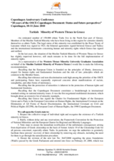 Contribution by the Western Thrace Minority, Turkish Minority of Western Thrace in Greece