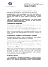 Contribution by Greece on the Muslim Minority in Thrace, a General Outline