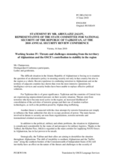 Statement by Mr. Abdulaziz Jalov, Representative of the State Committee for National Security, Tajikistan