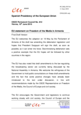 Statement by the Spanish Presidency of the Council of the European Union on freedom of the media in Armenia