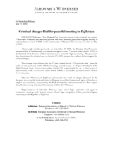 Criminal Charges Filed for Peaceful Meeting in Tajikistan