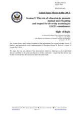 Right of Reply by the United States of America