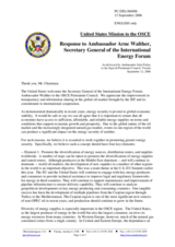 Statement by the Delegation of United States of America in response to the address by ambassador Arne Walther,  Secretary General of the International Energy Forum