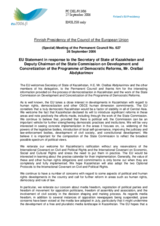 Statement by the Finnish Presidency of the Council of the European Union in response to address by Mr Oralbai Abdykarimov