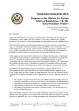 Statement by the Delegation of the United States of America in Response to address by the Minister of Foreign Affairs of Kazakhstan, H.E. Mr Kassymzhomart Tokaev