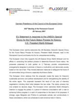 Statement by the German Presidency of the European Union in response to the UNSG's Special Envoy for the Future Status Process for Kosovo, H.E. President Martti Ahtisaari