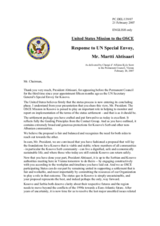 Statement by the Delegation of the United States of America in response to the UNSG's Special Envoy for the Future Status Process for Kosovo, H.E. President Martti Ahtisaari
