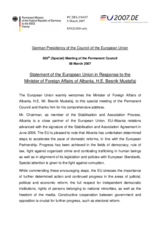 Statement by the German Presidency of the European Union in response to the Minister of Foreign Affairs of Albania, H.E. Mr. Besnik Mustafaj