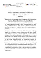 Statement by the German Presidency of the European Union in response to the Minister of Foreign Affairs of Kazakhstan, H.E. Marat Tazhin