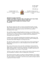 Statement by the Delegation of Canada in response to the Minister of Foreign Affairs of Kazakhstan, H.E. Marat Tazhin
