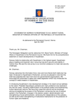 Statement by the Delegation of Norway in response to the Minister of Foreign Affairs of Kazakhstan, H.E. Marat Tazhin