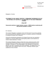 Statement by the Delegation of Austria on democratic elections as a major Austrian concern and OSCE election monitoring to also become possible in Austria
