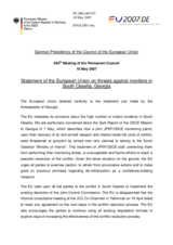 Statement by the German Presidency of the European Union on threats against monitors in South Ossetia, Georgia