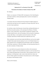 Statement by the Delegations of Ireland and the United Kingdom on the restoration of devolution in Northern Ireland (8 May 2007)