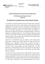 Statement by the German Presidency of the European Union on developments in South Ossetia, Georgia