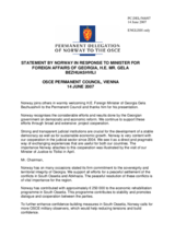 Statement by the Delegation of Norway in response to Minister for Foreign Affairs of Georgia, H.E. Mr. Gela Bezhuashvili regarding his presenation on Georgian current affairs
