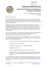Statement by the Delegation of the United States of America in response to the Representative on Freedom of the Media, Mr. Miklos Haraszti