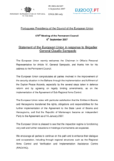 Statement by the Portuguese Presidency of the Council of the European Union in Response to the Report by the Personal Representative of the OSCE Chairman-in-Office for Article IV, Brigadier-General Claudio Sampaolo