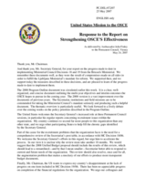 Statement by the Delegation of the United States in Response to the Report on Strengthening OSCE's Effectiveness by the Secretary General, Ambassador de Brichambaut