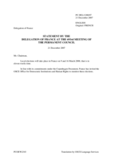 Statement by the Delegation of France, in which the OSCE Office for Democratic Institutions and Human Rights is invited to monitor the upcoming local elections to take place in France in March