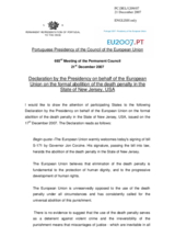 Statement by the Portuguese Presidency of the Council of the European Union on the formal abolition of the death penalty in the State of New Jersey, USA