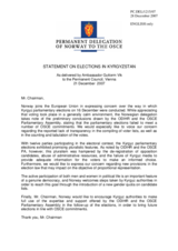 Statement by the Delegation of Norway on Elections in Kyrgyzstan