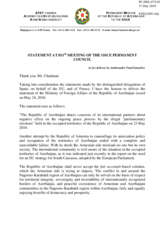 Statement by the Delegation of Azerbaijan in response the statement by the Delegation of France on the Communiqué of the Co-Chairs of the OSCE Minsk Group regarding the "parliamentary elections" in Nagorno-Karabakh held on 23 May 2010