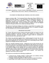 Bosnia and Herzegovina, General Elections, 5 October 2002: Preliminary Statement