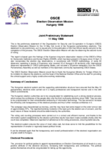 Hungary, Parliamentary Elections, First Round, 10 May 1998: Preliminary Statement Hungary, Parliamentary Elections, First Round, 10 May 1998: Preliminary Statement