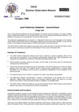 Hungary, Parliamentary Elections, Second Round, 24 May 1998: Preliminary Statement Hungary, Parliamentary Elections, Second Round, 24 May 1998: Preliminary Statement