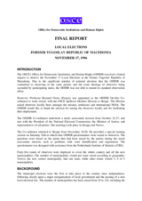 Former Yugoslav Republic of Macedonia, Local Elections, 17 November 1996: Final Report Former Yugoslav Republic of Macedonia, Local Elections, 17 November 1996: Final Report