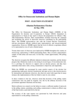 Albania, Parliamentary Elections, 26 May and 2 June 1996: Post-election Statement