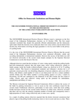 Lithuania, Parliamentary Elections, Second Round, 10 November 1996: Preliminary Statement Lithuania, Parliamentary Elections, Second Round, 10 November 1996: Preliminary Statement