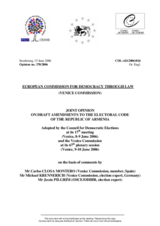 Armenia: Joint Opinion on Draft Amendments to the Election Code