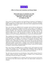 Lithuania, Parliamentary Elections, First Round, 20 October 1996: Preliminary Statement Lithuania, Parliamentary Elections, First Round, 20 October 1996: Preliminary Statement