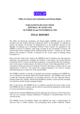 Lithuania, Parliamentary Elections, 20 October and 10 November 1996: Final Report Lithuania, Parliamentary Elections, 20 October and 10 November 1996: Final Report