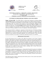 Former Yugoslav Republic of Macedonia, Local Elections, Second Round, 27 March 2005: Preliminary Statement Former Yugoslav Republic of Macedonia, Local Elections, Second Round, 27 March 2005: Preliminary Statement