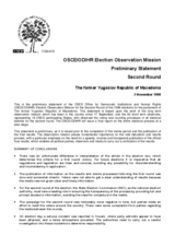 Former Yugoslav Republic of Macedonia, Parliamentary Elections, Second Round, 1 November 1998: Preliminary Statement Former Yugoslav Republic of Macedonia, Parliamentary Elections, Second Round, 1 November 1998: Preliminary Statement