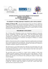 Moldova, Parliamentary Elections, 25 February 2001: Preliminary Statement Moldova, Parliamentary Elections, 25 February 2001: Preliminary Statement