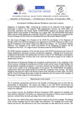 Montenegro, Parliamentary Elections, 10 September 2006: Preliminary Statement