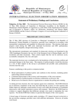 Montenegro, Municipal Elections, 15 May 2002: Preliminary Statement