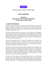 Romania, Parliamentary and Presidential Elections, 3 and 17 November 1996: Final Report Romania, Parliamentary and Presidential Elections, 3 and 17 November 1996: Final Report
