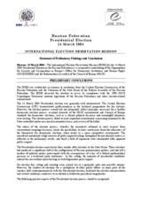 Russia, Presidential Election, 14 March 2004: Preliminary Statement