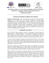 Serbia, Parliamentary Elections, 28 December 2003: Preliminary Statement Serbia, Parliamentary Elections, 28 December 2003: Preliminary Statement