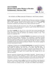 Slovakia, Parliamentary Elections, 20-21 September 2002: Preliminary Statement Slovakia, Parliamentary Elections, 20-21 September 2002: Preliminary Statement