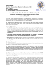 Slovakia, Presidential Election, Second Round, 29 May 1999: Preliminary Statement Slovakia, Presidential Election, Second Round, 29 May 1999: Preliminary Statement